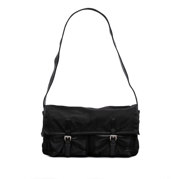 Pre-Loved Prada Tessuto and Nappa Double Buckle Messenger Bag - Picture 1 of 10